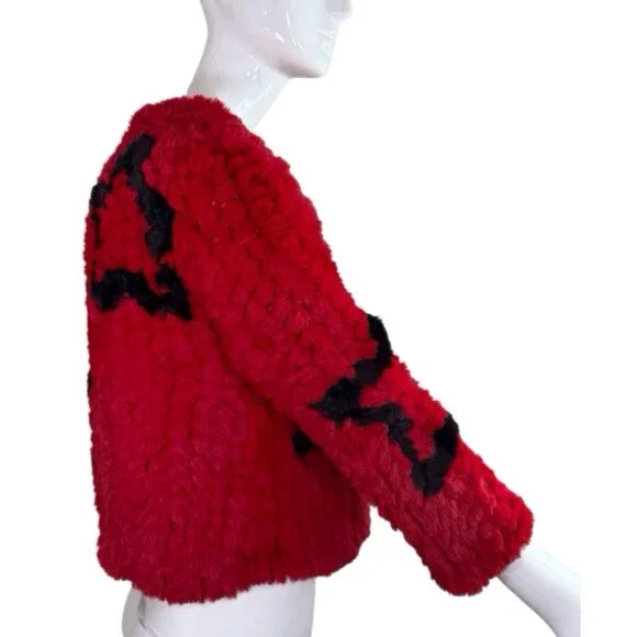 BELLE VERE Small FAB Faux Fur Jacket BIG STAR Red Black Open/Closed Wear - Picture 5 of 16